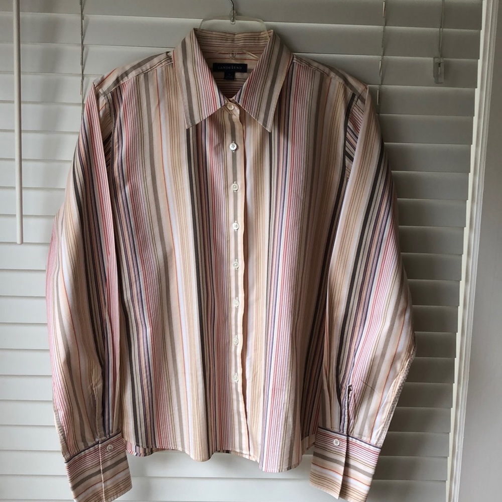 Lands End Striped collared blouse